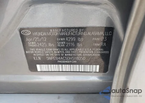 2013 Hyundai Sonata Gls из США, поврежденный, VIN 5NPEB4AC5DH518050